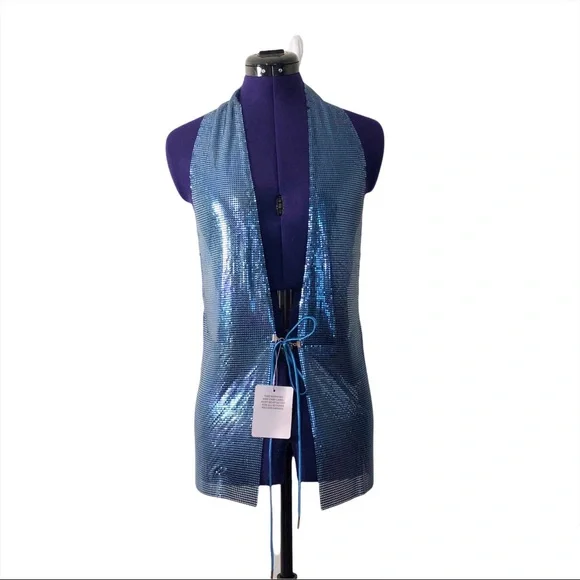 Savage X Fenty by Rihanna Blue Shiny Metallic Mesh Beaded Top - Picture 1 of 17